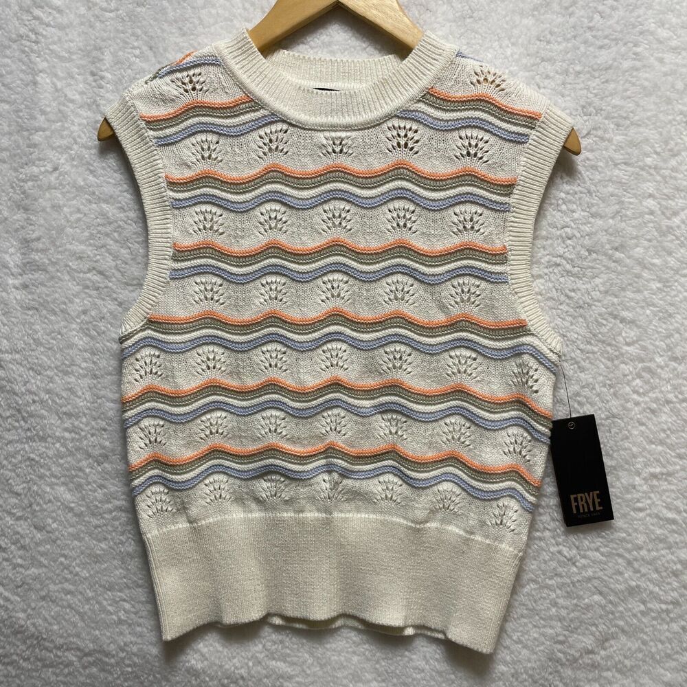 Frye Women’s Sleeveless Knit Sweater Vest Size S Ivory Multi Stripe New